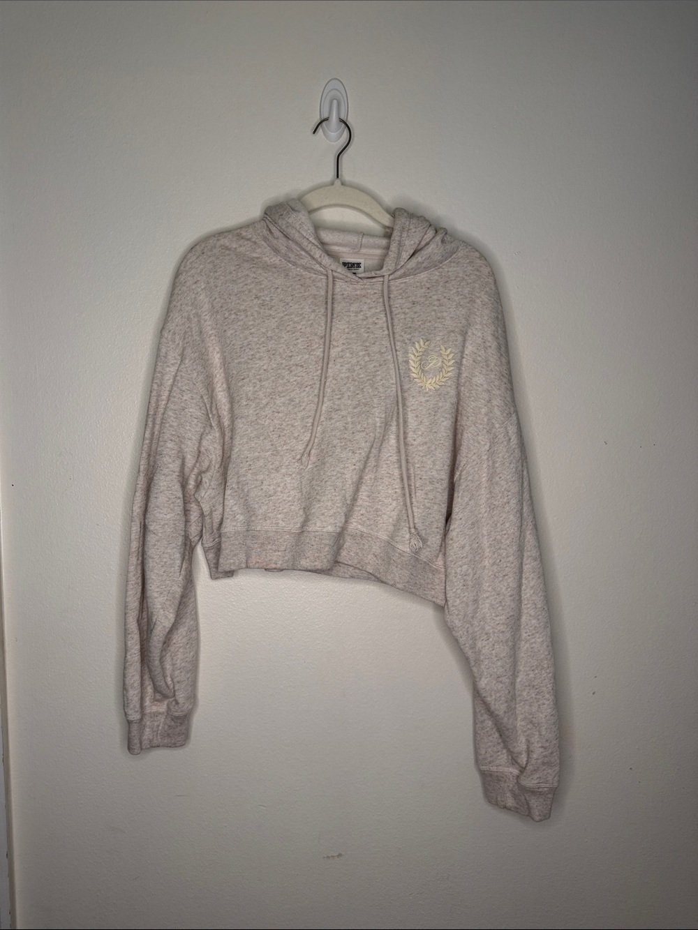 PIBK Cropped Heathered Hooded Sweatshirt - Cream